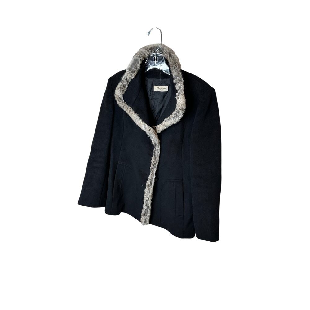 Cinzia Rocca Icons Black Jacket with Cream Fur Trim